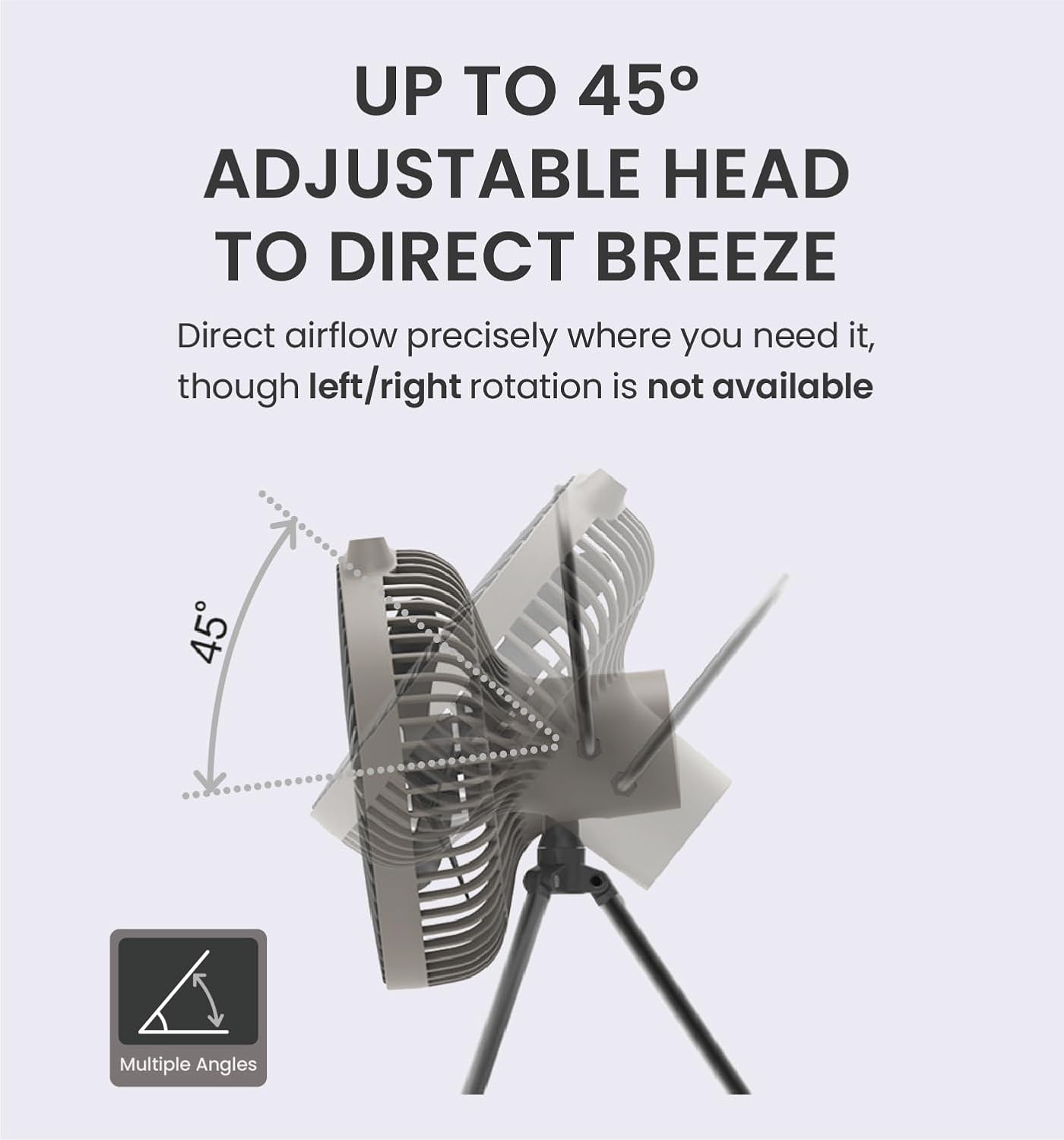 Claymore V600+ Warm Gray Rechargeable Portable Fan – 7,800mAh Battery, 4-Speed BLDC Ultra-Quiet Air Circulator USB-C Charging 32 Hrs Runtime Tripod Mountable Adjustable for Camping, Indoor, Outdoor - Image 7