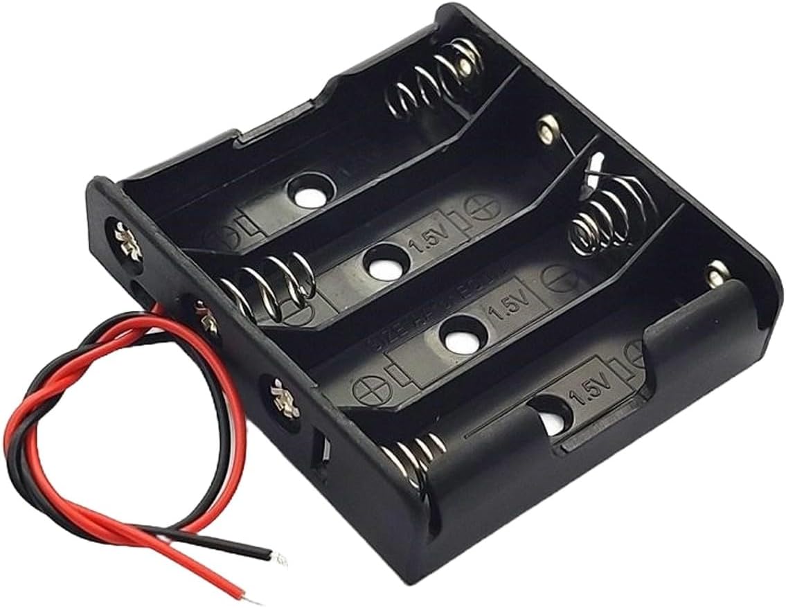 Besomi ElectronicsBesomi Electronics 4-Slot AA/AAA Battery Holder, Durable Plastic Casing, Easy Setup with Wire Leads - Ideal for DIY Projects and Electronic Devices