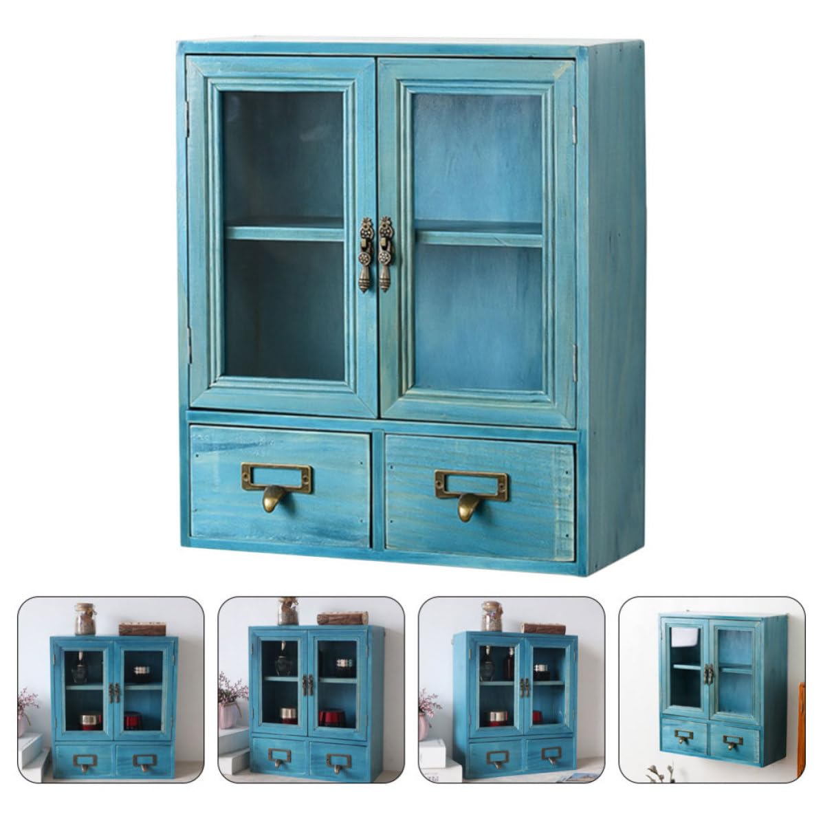 KICHOUSE Organizer in Legno a 2 Livelli per Gioielli e Cosmetici, Portaoggetti da Scrivania per Ufficio e Casa Stile Moderno