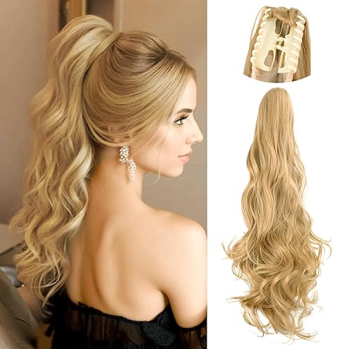Cola de caballo rizada con clip de garra, de 22 pulgadas, largo, ondulado, 5.29 ozpaquete, extensiones de cabello sintético con clip para mujer,
