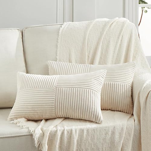Miniatura 2 de Fancy Homi Fundas de almohada decorativas lumbares color crema de 12 x 20 pulgadas para sala de estar, sofá, cama, sillón, rústico, bohemio,