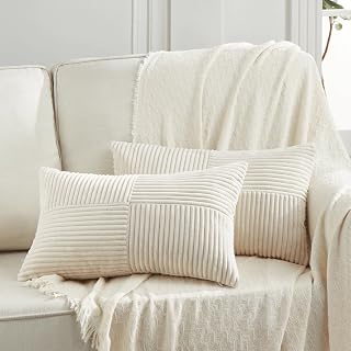 2er Set Beige Kissenbezug 35x55 cm Weich Moderne Dekorative Kissenbezüge Kissenhülle Dekokissenbezug Sofakissen Dekokissen Boho Deko für Sofa Schlafzimmer Wohnzimmer Bett