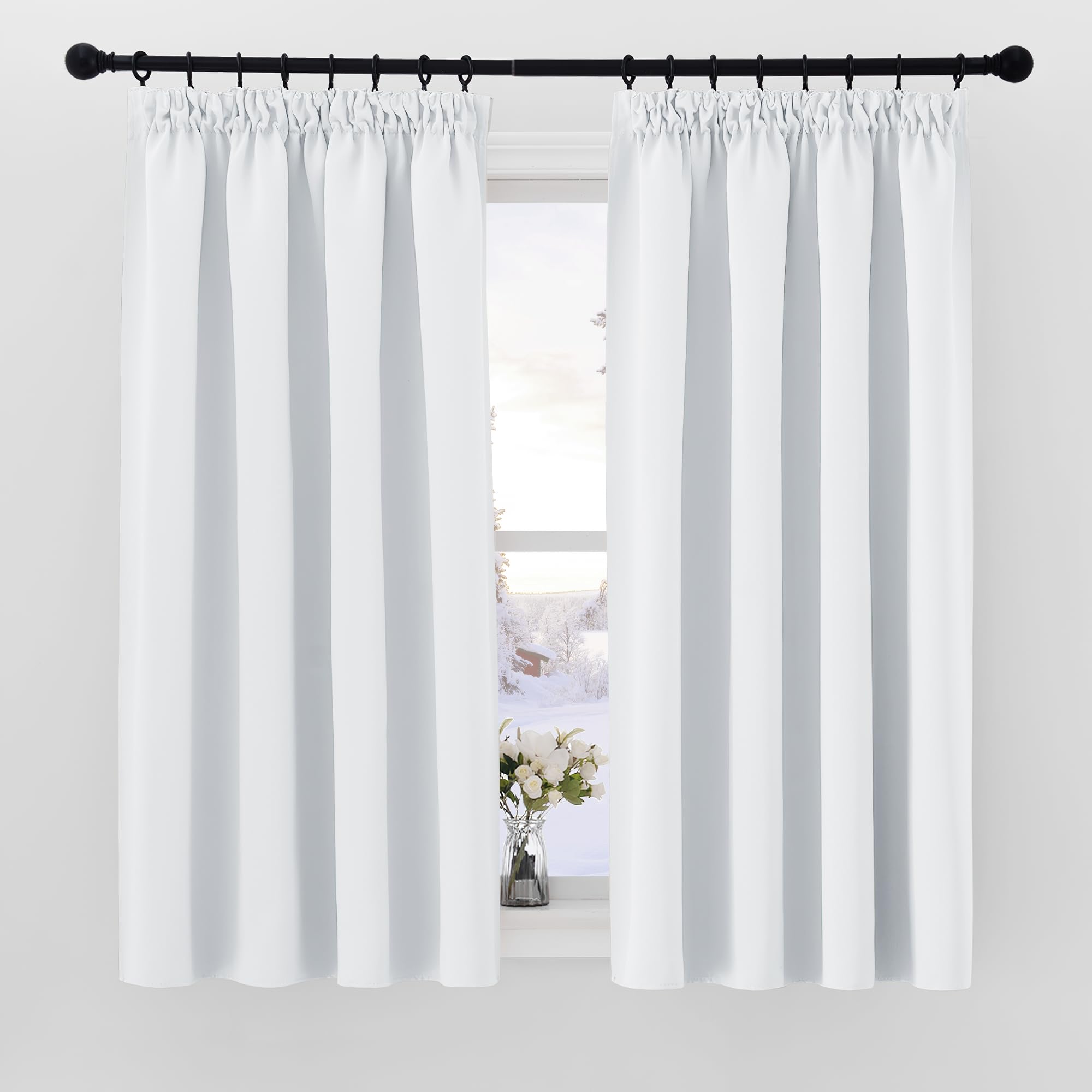 PONY DANCE Cortina Termica Aislante Frio y Calor Dormitorio Cortinas Opacas 2 Piezas para Ventanas Cortas de Habitacion Cortinas Riel, 140x160 CM, Blanco Gris Global Recycled Standard OEKO-TEX STANDARD 100 Global Recycled Standard Global Recycled Standard