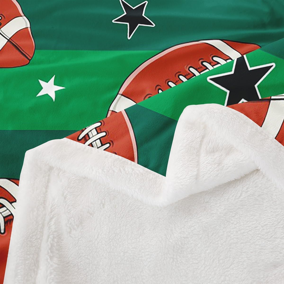Feelyou Football Fleece Throw Blanket Rugby Sherpa Blanket for Kids Boys Girls American Football Plush Blanket Star Print Fuzzy Blanket for Sofa Bed Couch,Twin 60x80 Inches