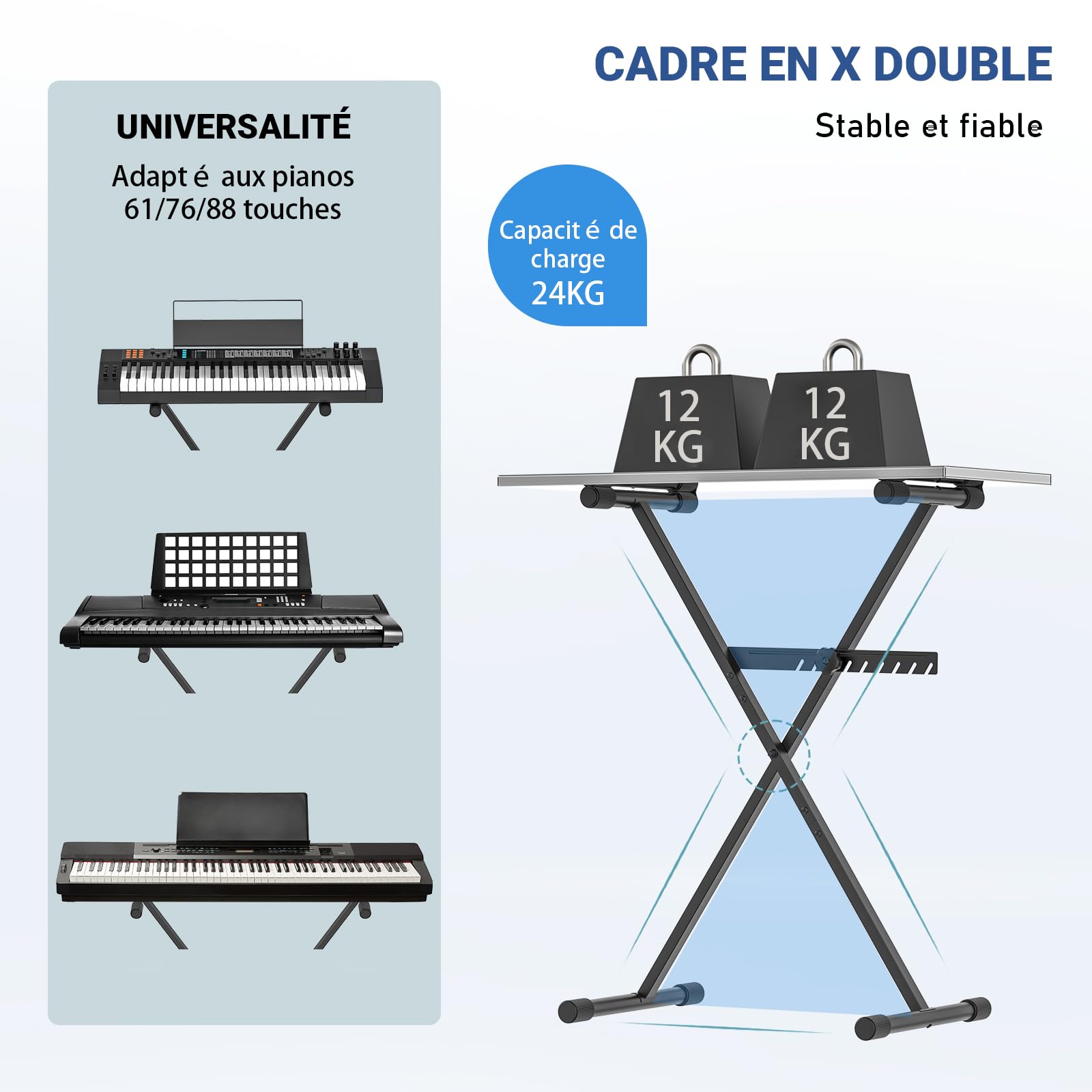 GLEAM Support pour clavier - Support pour piano numérique (Capacité : 45 kg)
