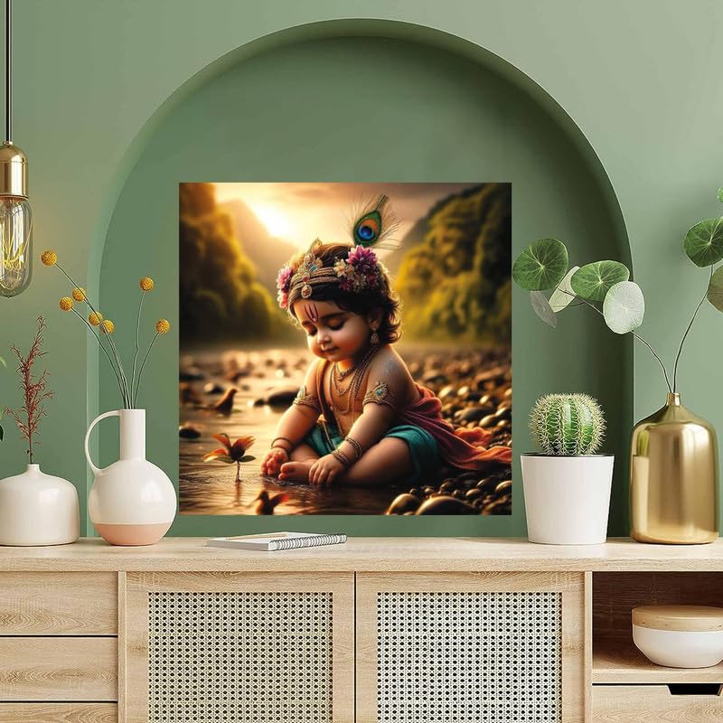 Image of British Terminal Cute little Bal Gopal Baby God Krishna| Kanha Ji | Laddu Lord Makhan Chor Painting Religious Poster for Pregnant Women for wall (matt thin vinyl,sticker,multicolor,unframed)| bj33