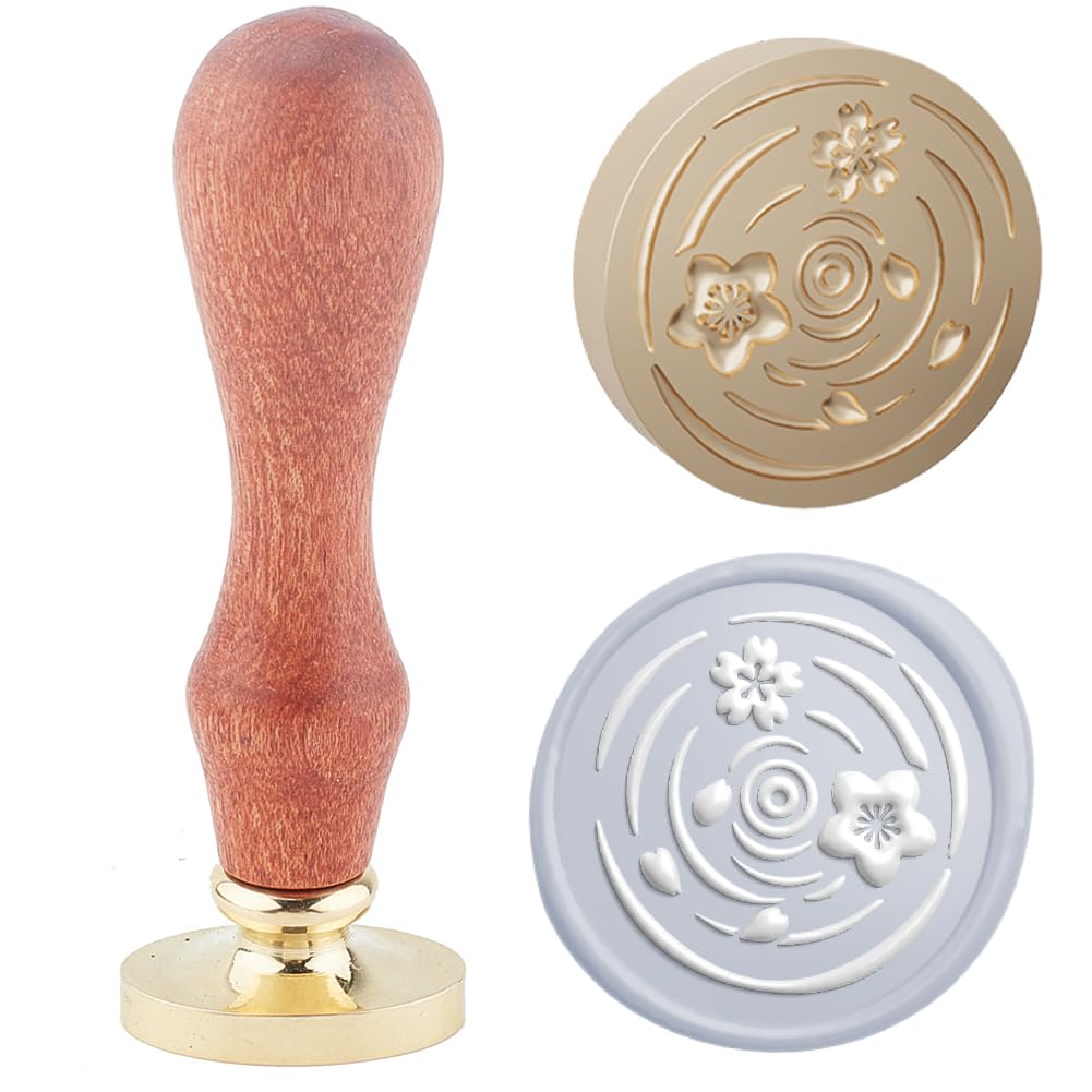 Hobbspring 1pc Cherry Blossom Wax Seal Stamp 3D Flower Floating on Water Sealing Wax Stamp 25mm Removable Brass Stamp Head with Wooden Handle for Envelopes Decoration Back to School