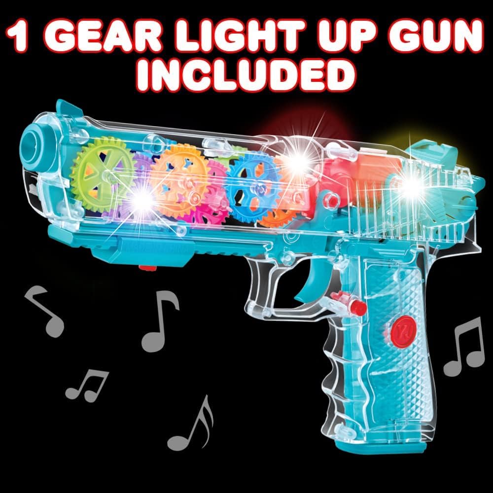 ArtCreativity Light Up Toy Gun for Kids - Gear Action Space Gun with Lights, Sounds & Moving Gears, Batteries Included, Fun Alien Laser Toy Gun Gift for Boys (Pack of 2)