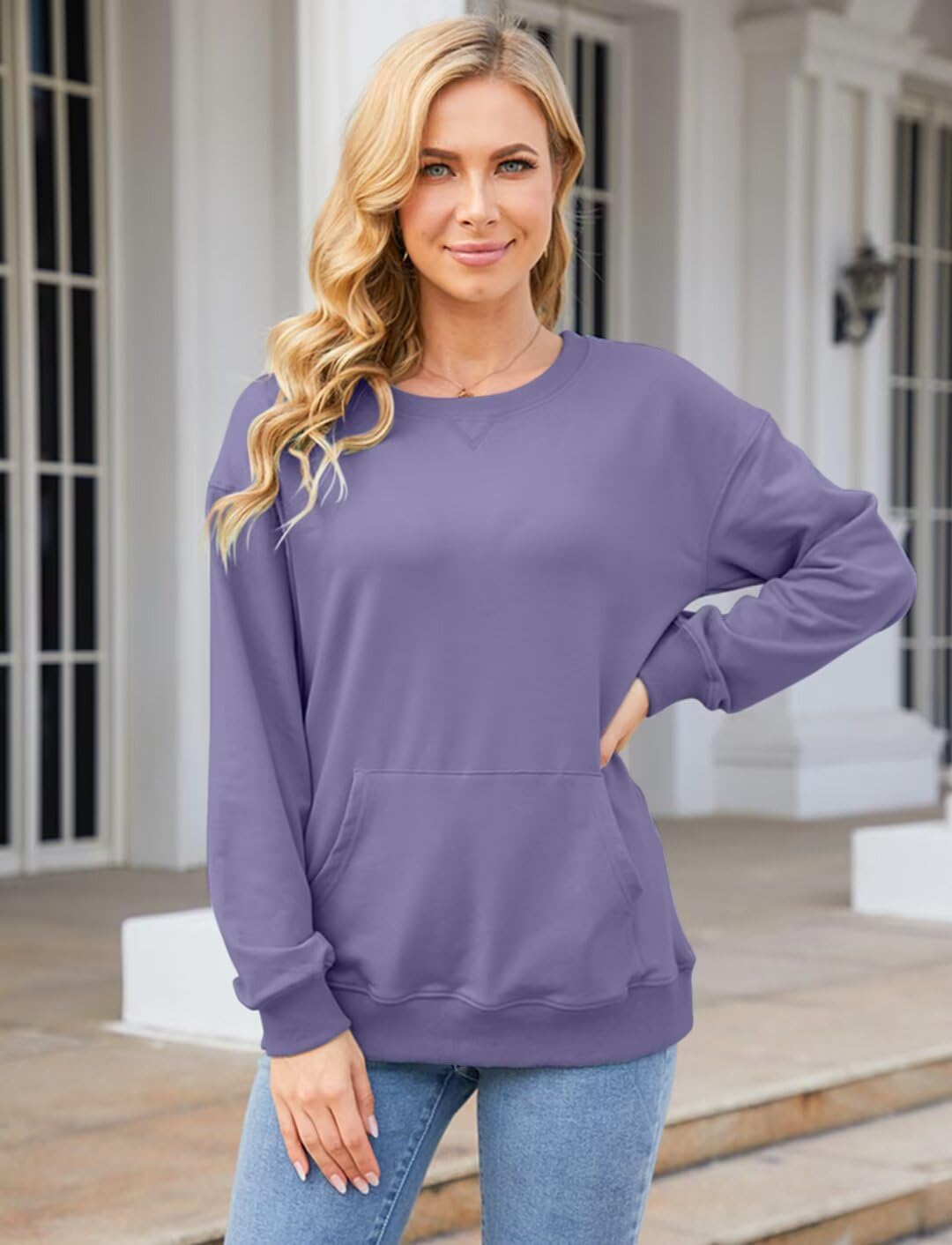 Womens Crewneck Sweatshirts with Pocket Trendy Fashion Pullover Loose Fit Long Sleeve Tops 2026 - Image 4