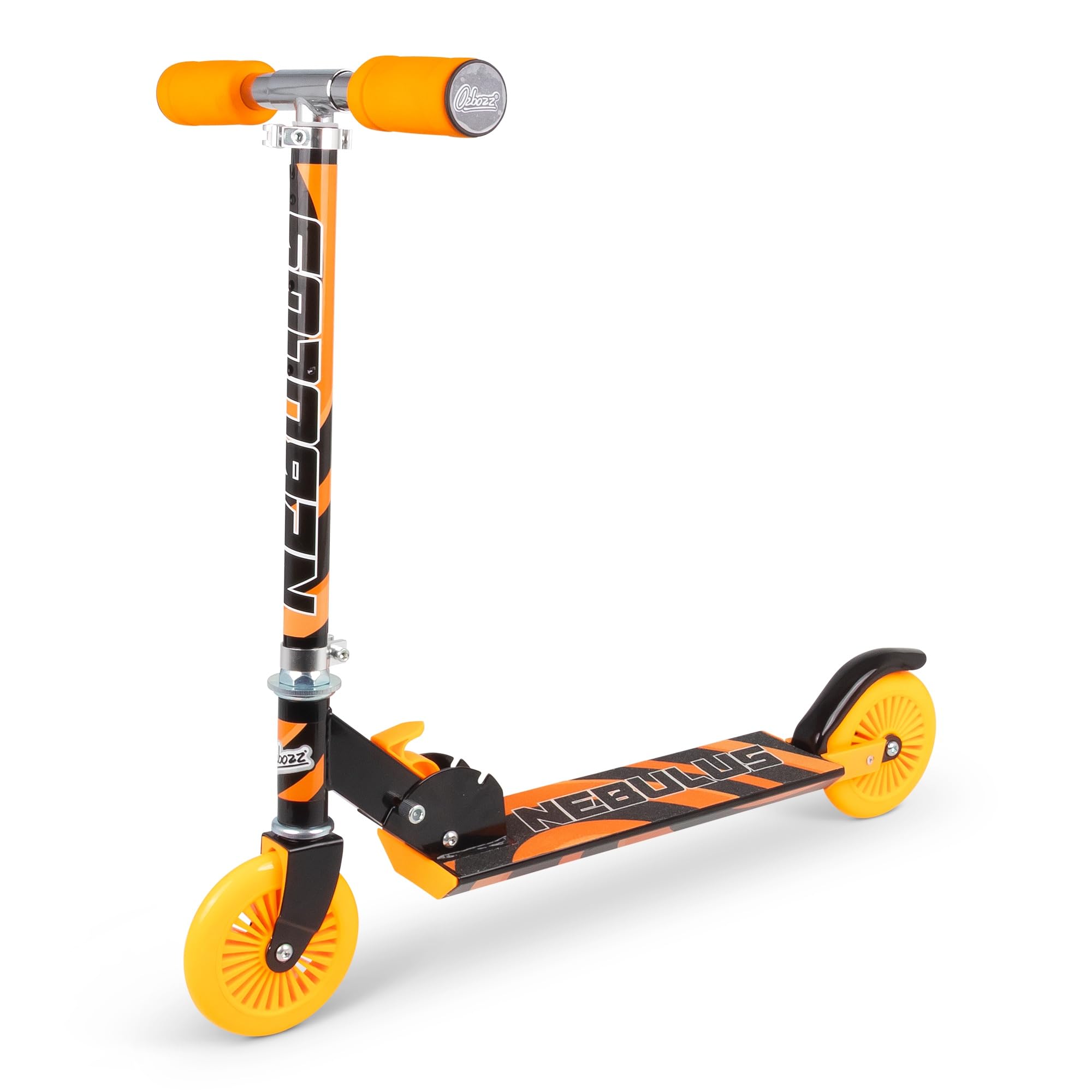 Nebulus Foldable Kick Scooter for Kids | 2 Wheel Adjustable Height Scooter with PU Wheels, Rear Brake & Lightweight Alloy Frame | Outdoor Ride Toy for Boys & Girls (Orange & Black)