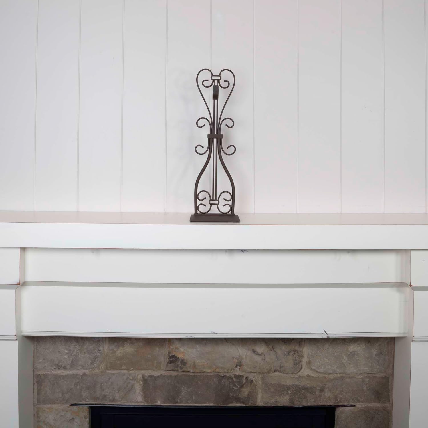 VILLAGE LIGHTING COMPANY [Fireplace Mantel Wreath Hanger] Adjustable Height Flower Christmas Wreath Stand. Padded Cast Iron