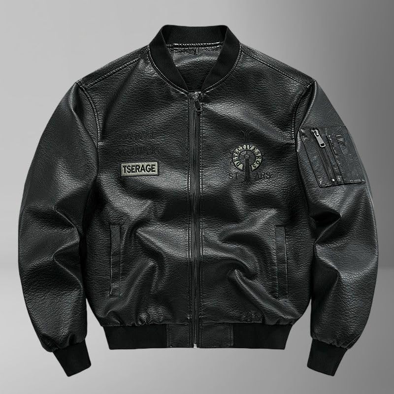 Chaqueta Biker para Hombre Cuero Sintético Café miniatura 3