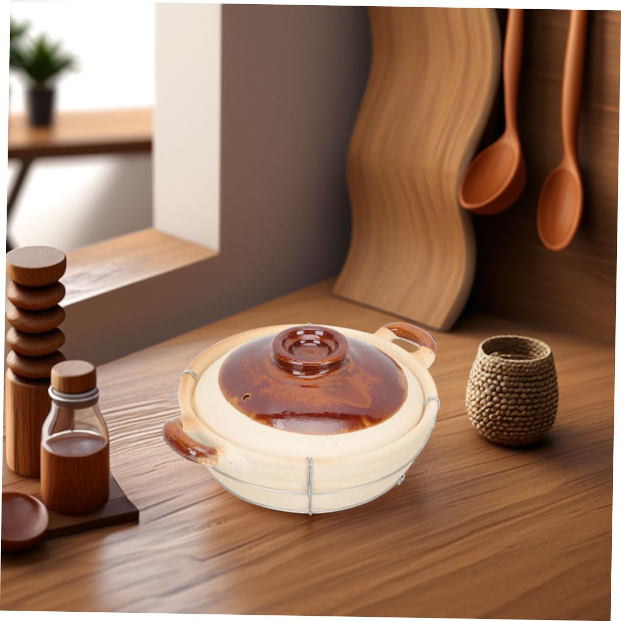 Artibetter Cazuela De Barro Con Mango Ergonómico 0,5l Blanca Porción Ollas Calientes Japonesas Utensilios Cocina Barro Para Arroz y Guisos Hogar Juego 2 Piezas