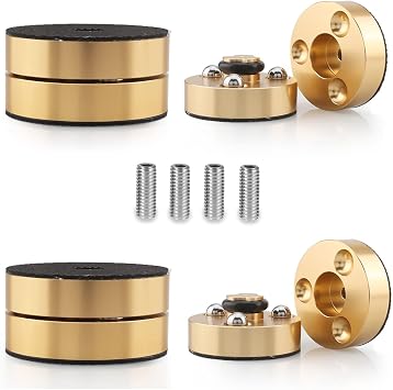 Tertullus 4 Pcs Speaker Isolation Feet Anti Vibration Pads with Stainless Steel Ball Speaker Pad Stand 39mm24mm Aluminum Absorb Shock for Hifi EquipmentsGold