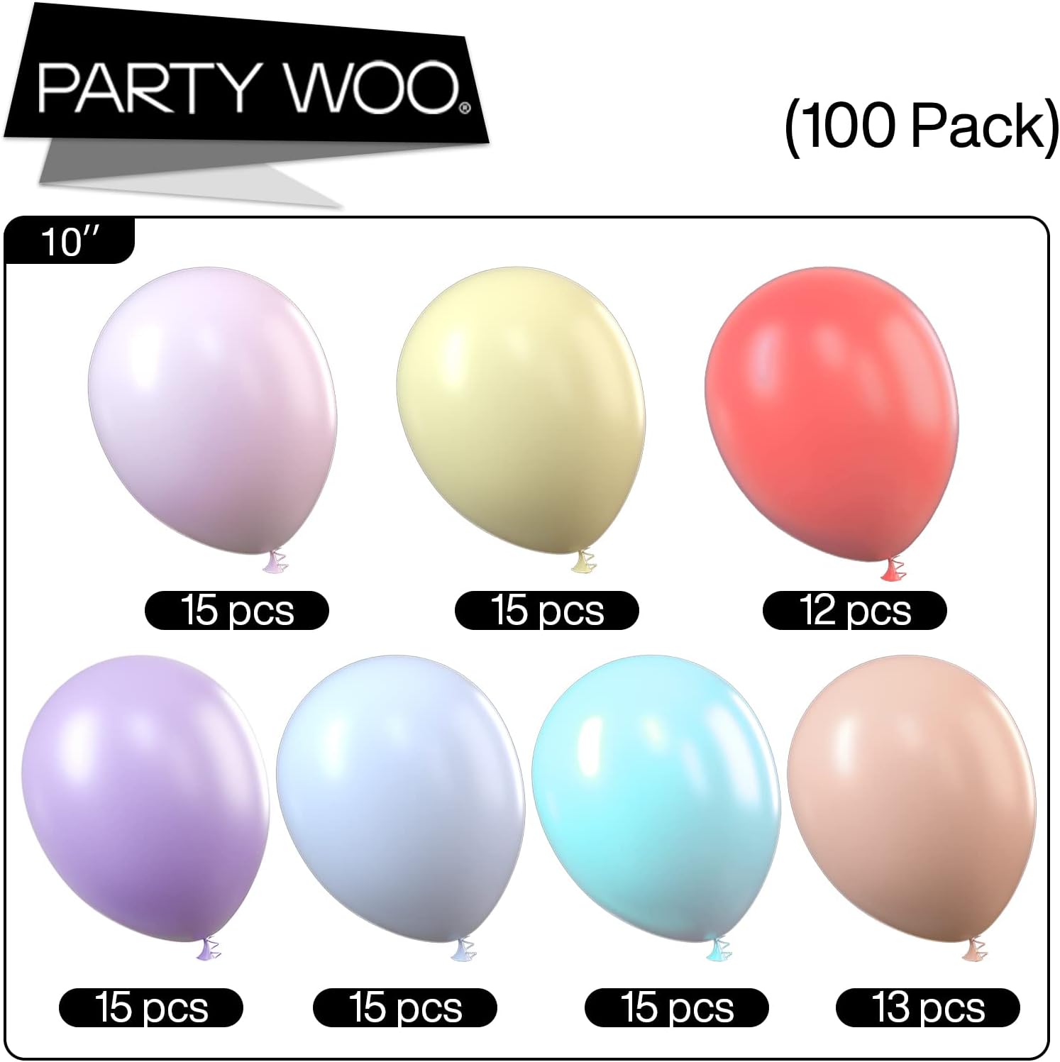 PartyWoo Pastel Balloons 100 pcs 10 Inch Pastel Color Balloons, Light