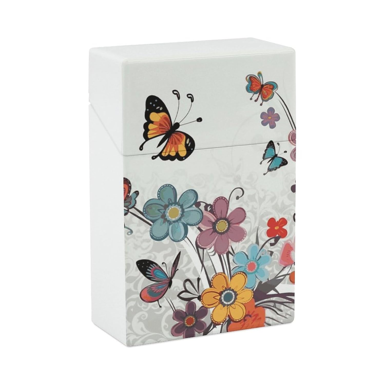 Cartoon Butterfly Flowers Cigarette Case for King Size Retro Holder Case with Exquisite Carved Patterns Box 20 Regular Size Cigarettes