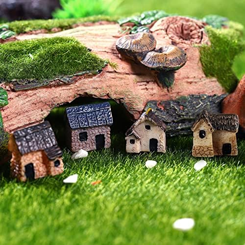 WINOMO 4PCS Miniature Gardening Landscape Micro Village Stone Houses Thumbnail House Thatched Huts DIY Bonsai Terrarium Crafts Desk Ornaments Accessories for Fairy Garden Decoration