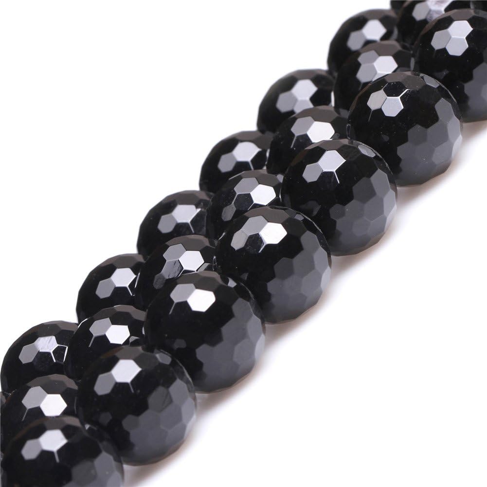 Sweet & Happy Girl's Store 18mm Round Faceted Gemstone Blackagate Bead Strand 15 Inch Jewellery Making Beads - Image 3