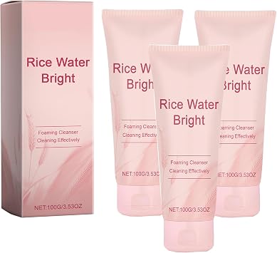 Rice Water Bright Facial Foaming Cleanser with Ceramide, Rice Puree Cleansing Foam, Gentle Face Wash for Hydrating & Moisturizing, Makeup Remover, Korean Skincare Cosmetics Foam Deep Cleansing 3
