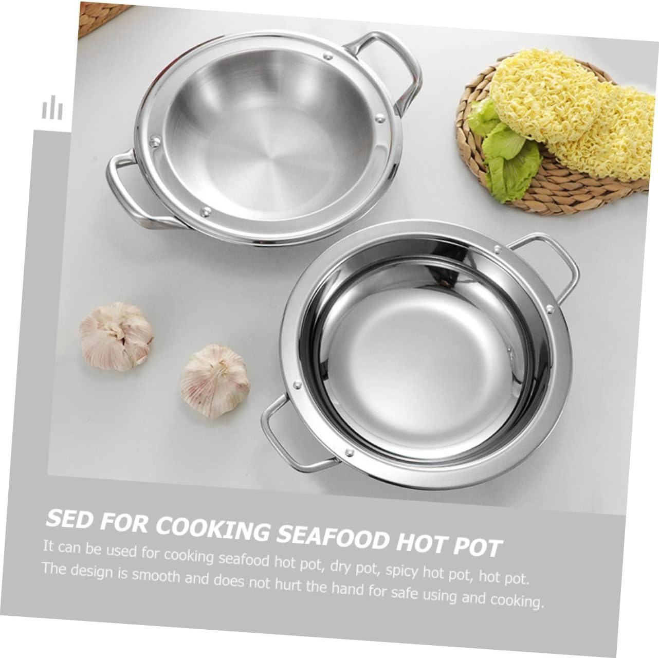 Garneck Multi-Function Shallow Pot Lid Stainless Steel Cooking Pan for Hot Pot for Family Gatherings and Parties Convenient Kitchen Supply