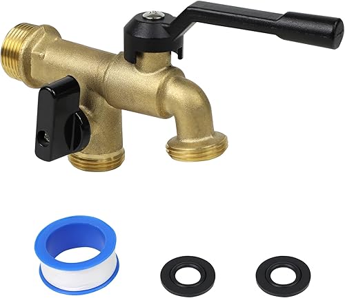 Grifo de agua de doble grifo para exteriores, montaje en la pared, dos válvulas de bola de latón de 34 pulgadas, divisor de grifo de agua, a prueba