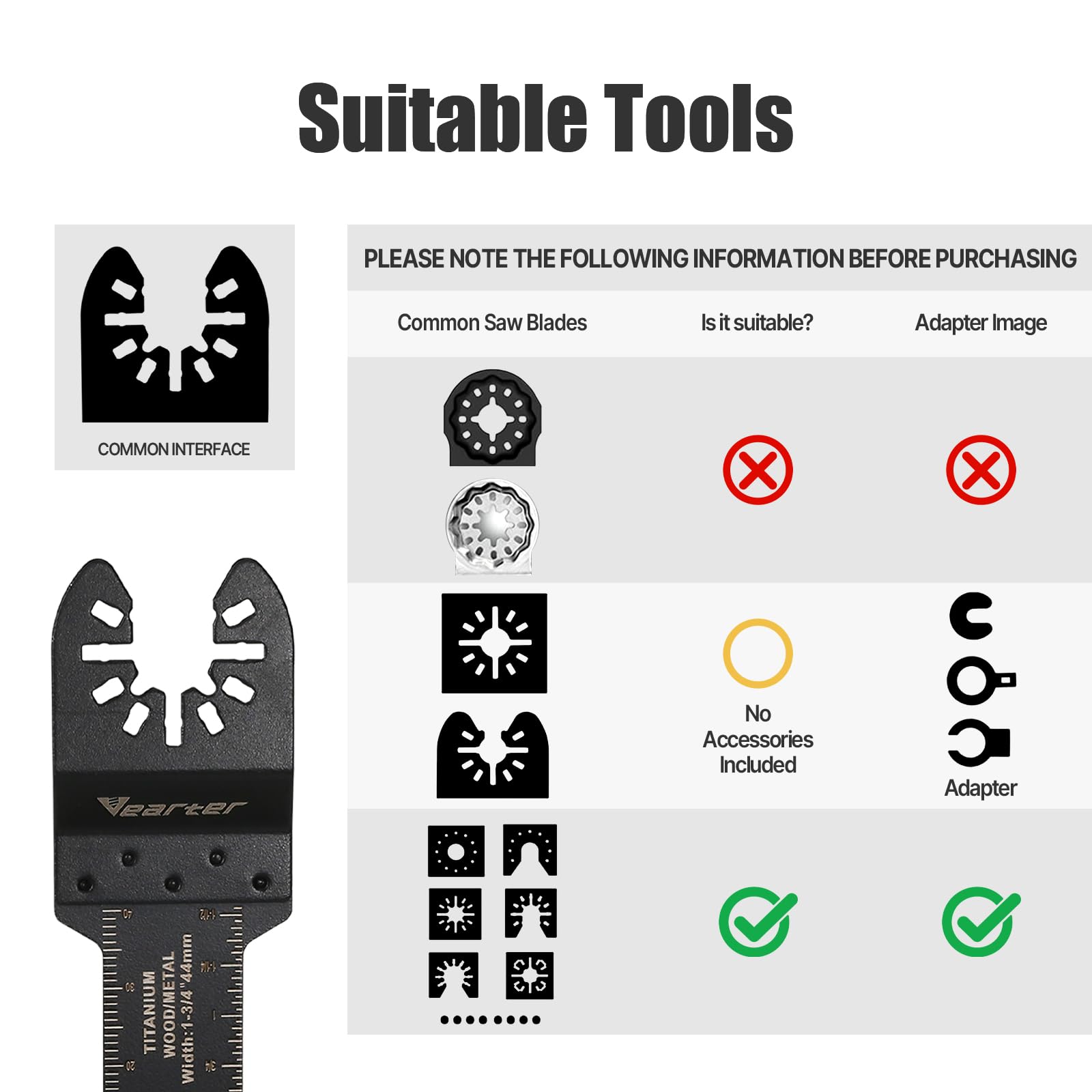 Vearter 3PCS Diamond Multi Tool Blade with Adapter - Image 2