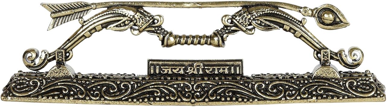 Exotic India Small Superfine Brass Shri Ram Dhanush Sharanga |Hand-Carved Ram Dhanush for Pooja Mandir Home Office Decor Showpiece Gift