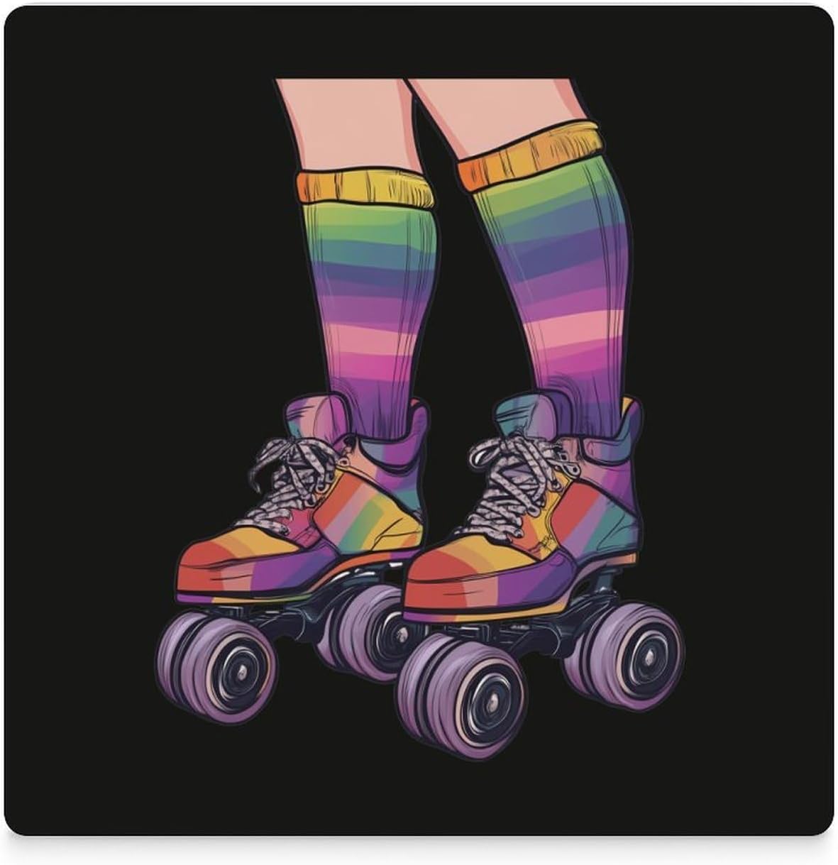 Funny Rollerskates Coasters for Drinks Square Table Coasters Set Cup Mats with Cork Base