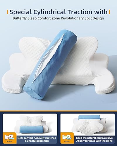 Miniatura 7 de Almohada cervical con rollo de cuello extraíble 2 en 1, almohada ortopédica de espuma viscoelástica para dormir de lado, espalda y estómago, soporte