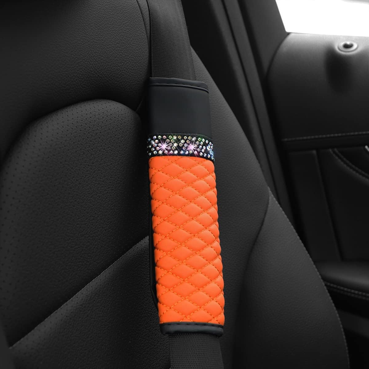 zipelo 2 Pcs Auto Seat Belt Cover, Breathable Leather Shoulder Pads Protect Your Neck, Harness Pads Strap for a More Comfortable Driving, Car Accessories Compatible with Adults Kids (Orange)