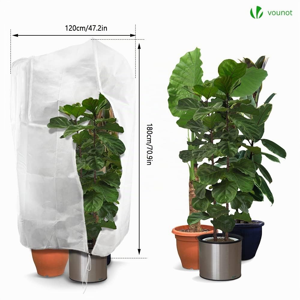 VOUNOT® 3 Pezzi Cappuccio Protezione Piante con Coulisse e Cerniera, Copertura Antigelo Piante Sacco Protettivo Tessuto Non Tessuto 80g/m², 120x180cm, Bianco