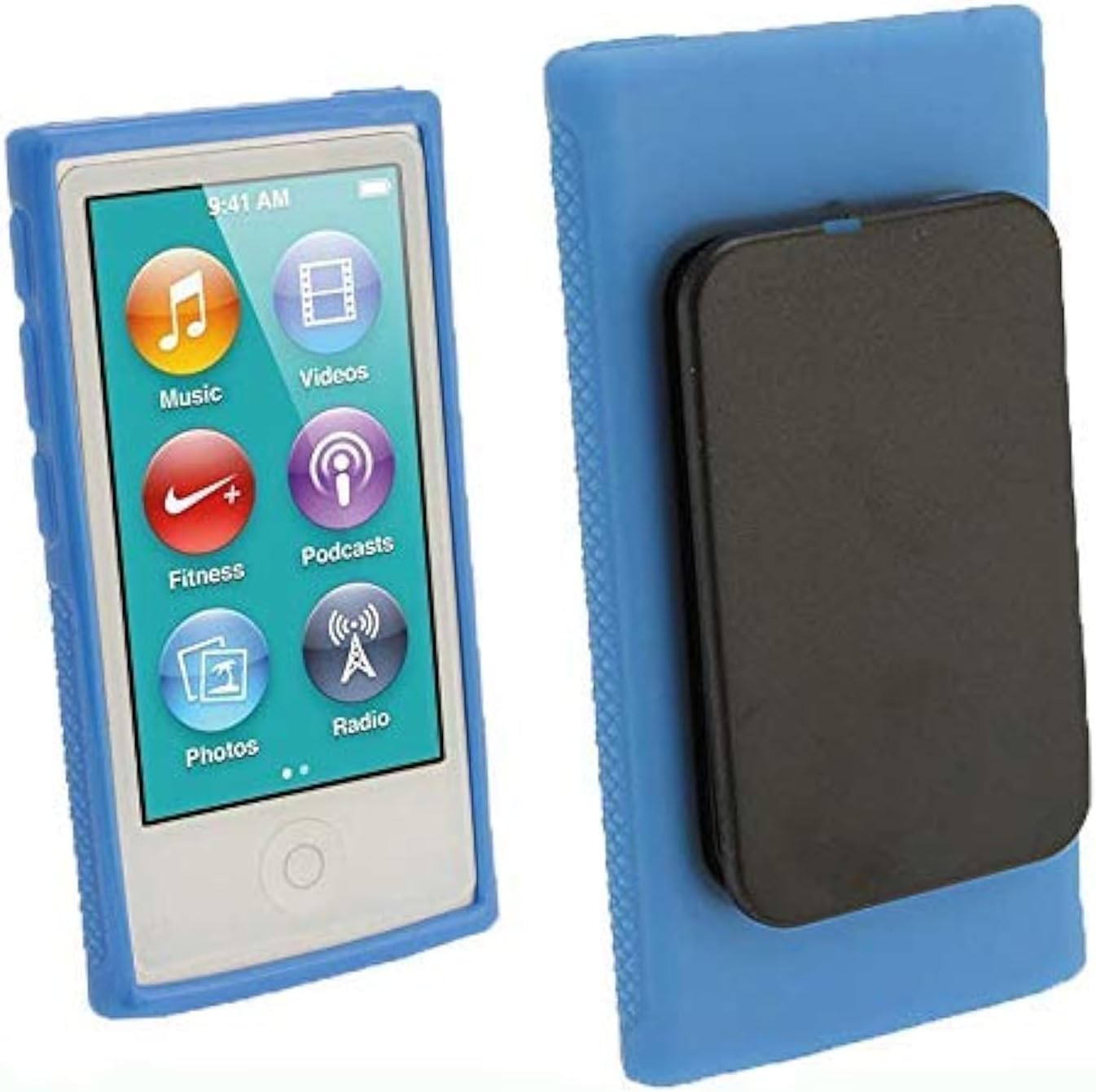 for Apple iPod Nano 7 Case, Belt Clip TPU Rubber Gel Soft Skin Case Cover for Apple iPod Nano 7th Generation 7G 7 + Clear Soft TPU Skin Case Cover (Blue)