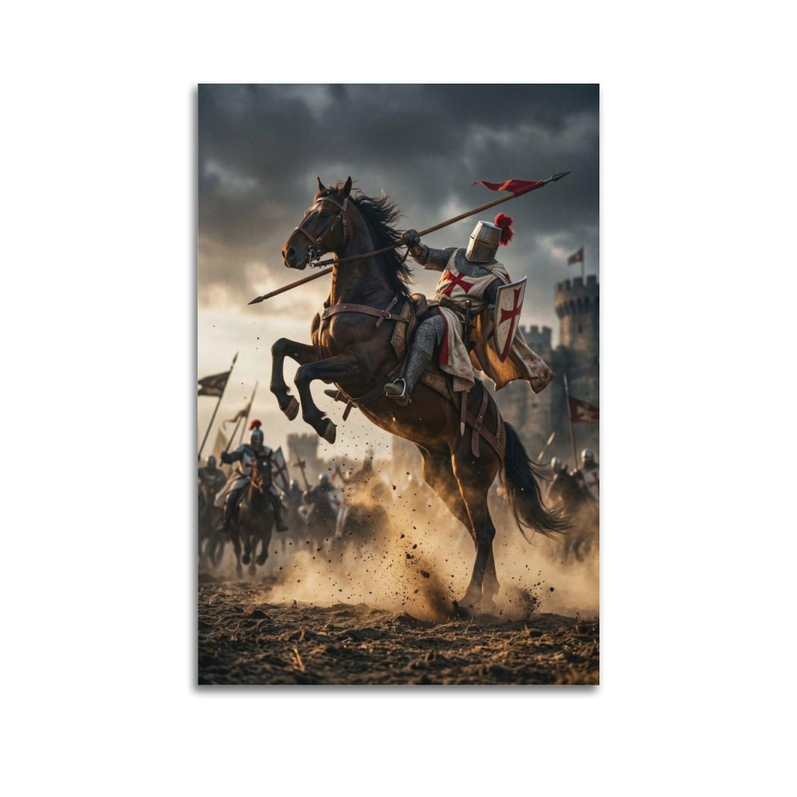 OKNGB Mounted Battlefield Cinematic Templar Knight Poster Leap Decorative Painting Canvas Art Picture 20x30inch(50x75cm)