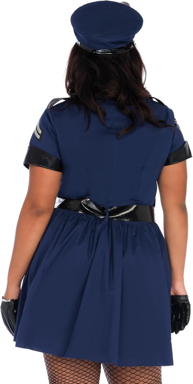 Leg Avenue Womens 5 Pc Plus Flirty Cop With Dress, Tie Choker, Belt, Toy Handcuffs, Hat Adult Sized Costumes