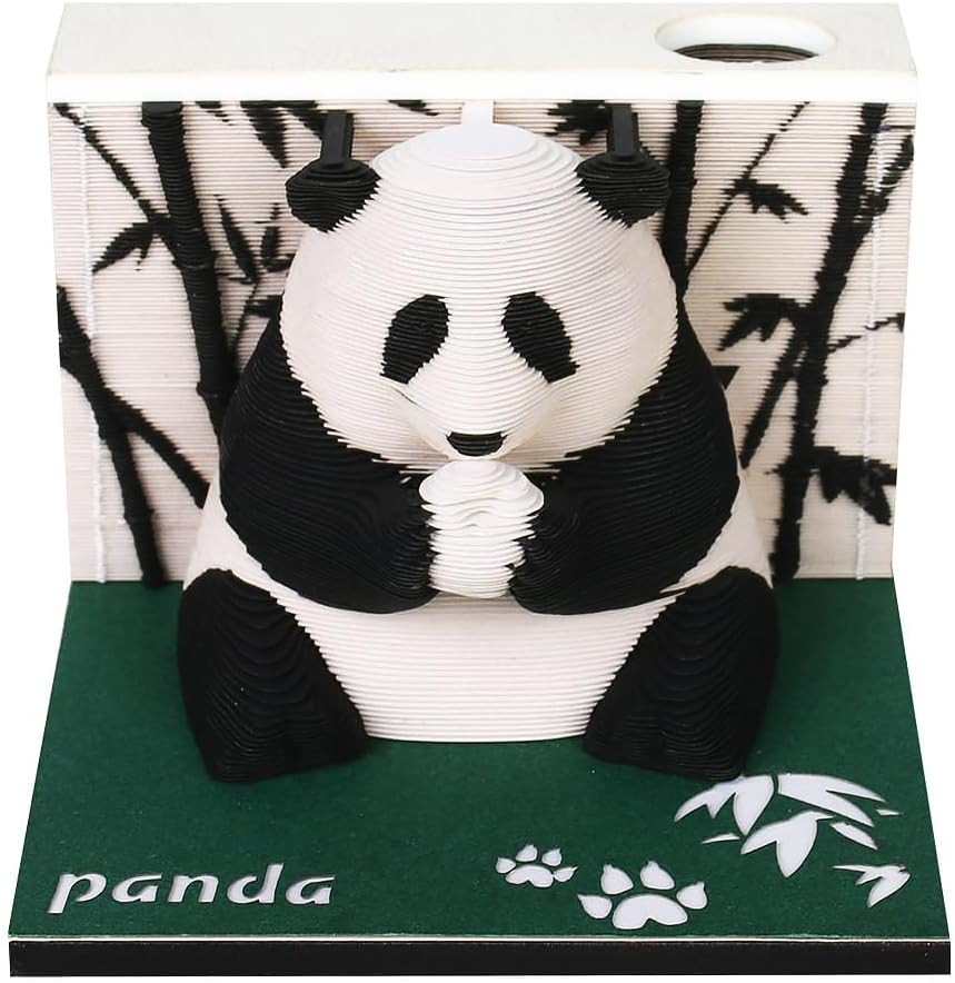 Time Piece Calendar 2025, 3D Calendar 2025, DIY Tear-Away Timepiece Calendar, 3D Artsy Pads Panda-shaped, 3D Memo Pad Paper Carving Art for Desktop Decor