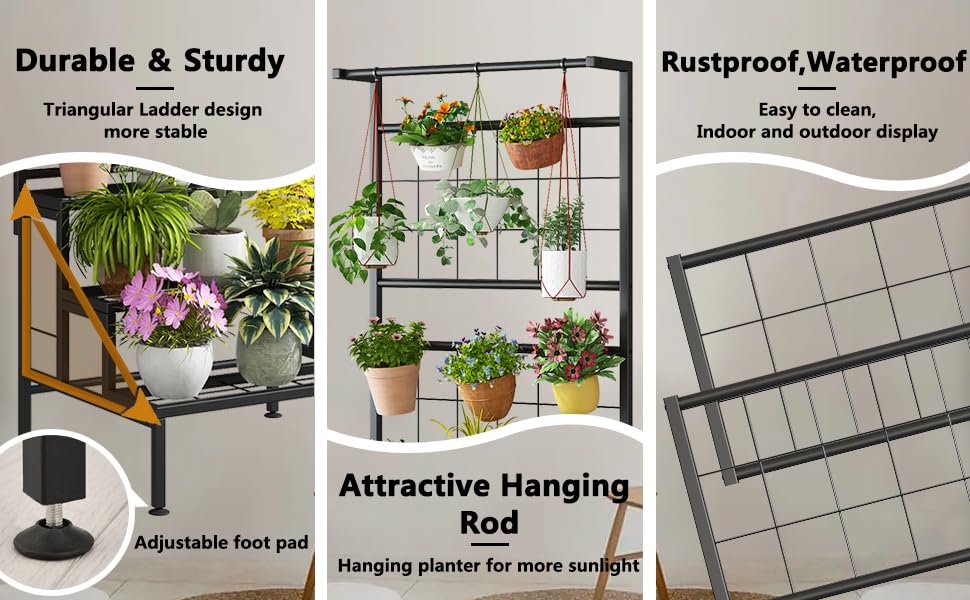 Image of 4 Tier Metal Plant Stand for Indoor & Outdoor Plants, Flower Pot Rack Stand ,Plant Stand For Home Decor Flower Pot Stand for Balcony & Living Room (Black)