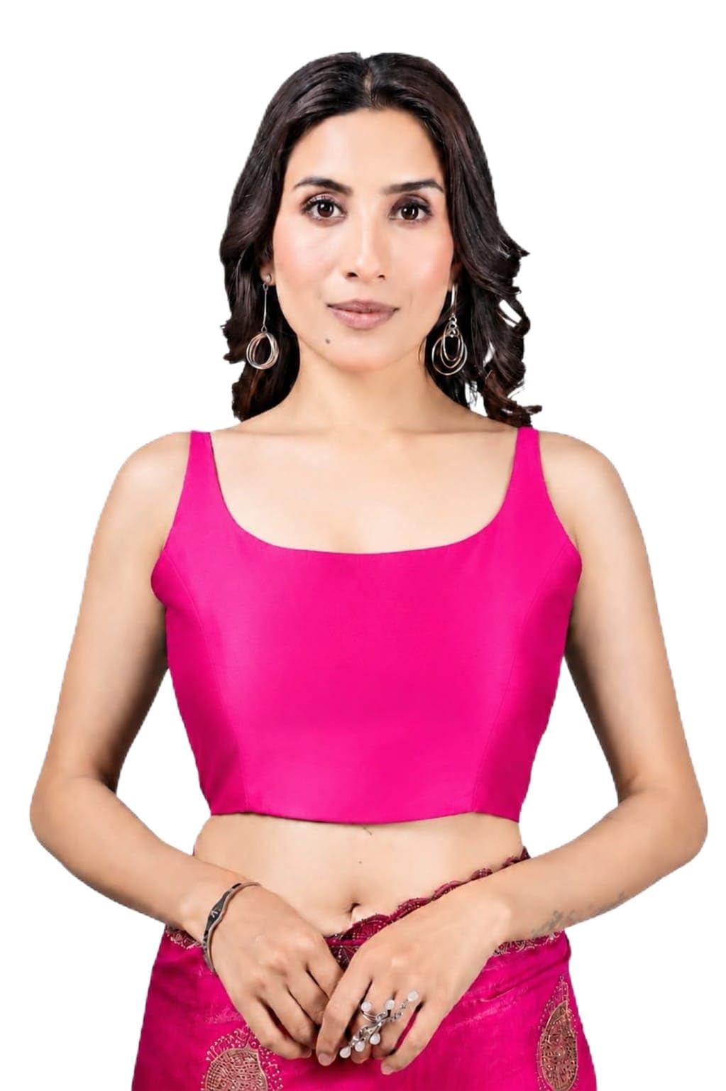 w h f product by high fashion Women's Raw Silk Sleeveless Saree Blouse, Square Neck Readymade Choli-picture-24