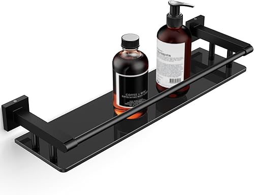 Miniatura 15 de Estantes de vidrio para baño, estantes de baño de níquel cepillado de 16 pulgadas para pared, rectangulares de acero inoxidable, vidrio templado,