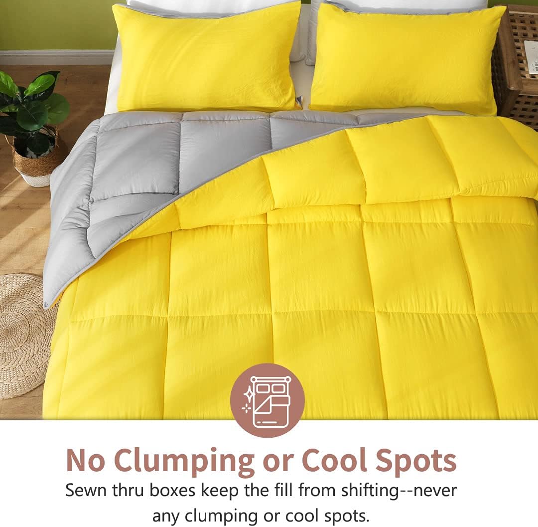 APSMILE Reversible Bed Comforter Set Twin, 2-pc All-Season Down Alternative Comforter with Shams, Ultra-Soft Cloud Fluffy Recycled Microfiber Quilt Duvet, Illuminating Yellow/Ultimate Gray