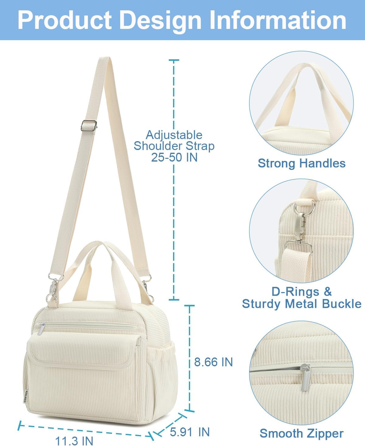 Lunch Box for Women Insulated Lunch Bag - Reusable Cute Corduroy Lunchbox - Lightweight Large Cooler Tote Bag with Multiple Pockets for Adult Work Office Picnic Camping Outdoor Travel 9L White