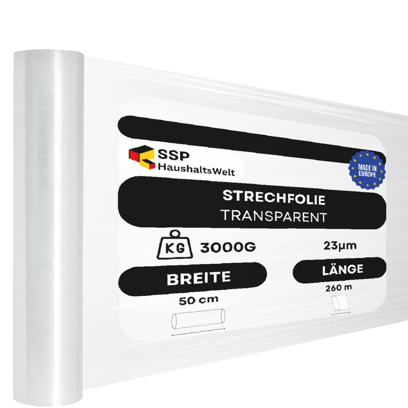 6 rollen Stretchfolie 23µm, 3kg, 50cm x 267m Länge Transparent folie für möbel Hand Stretchfolie rollen I Palettenfolie Handfolie Wickelfolie I Verpackungsmaterial Packfolien (6 Stück)