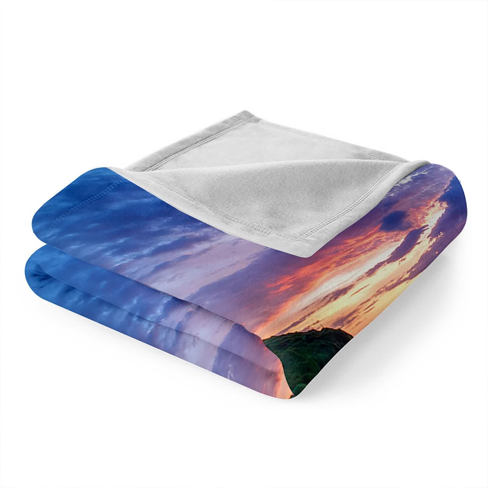 Daesar Coperta Pile Natale, Coperta Flanella Singolo/Matrimoniale Divano/Letto Blu Verde Motivo Cascata e Montagna Coperta Calda e Morbida, 180x240cm