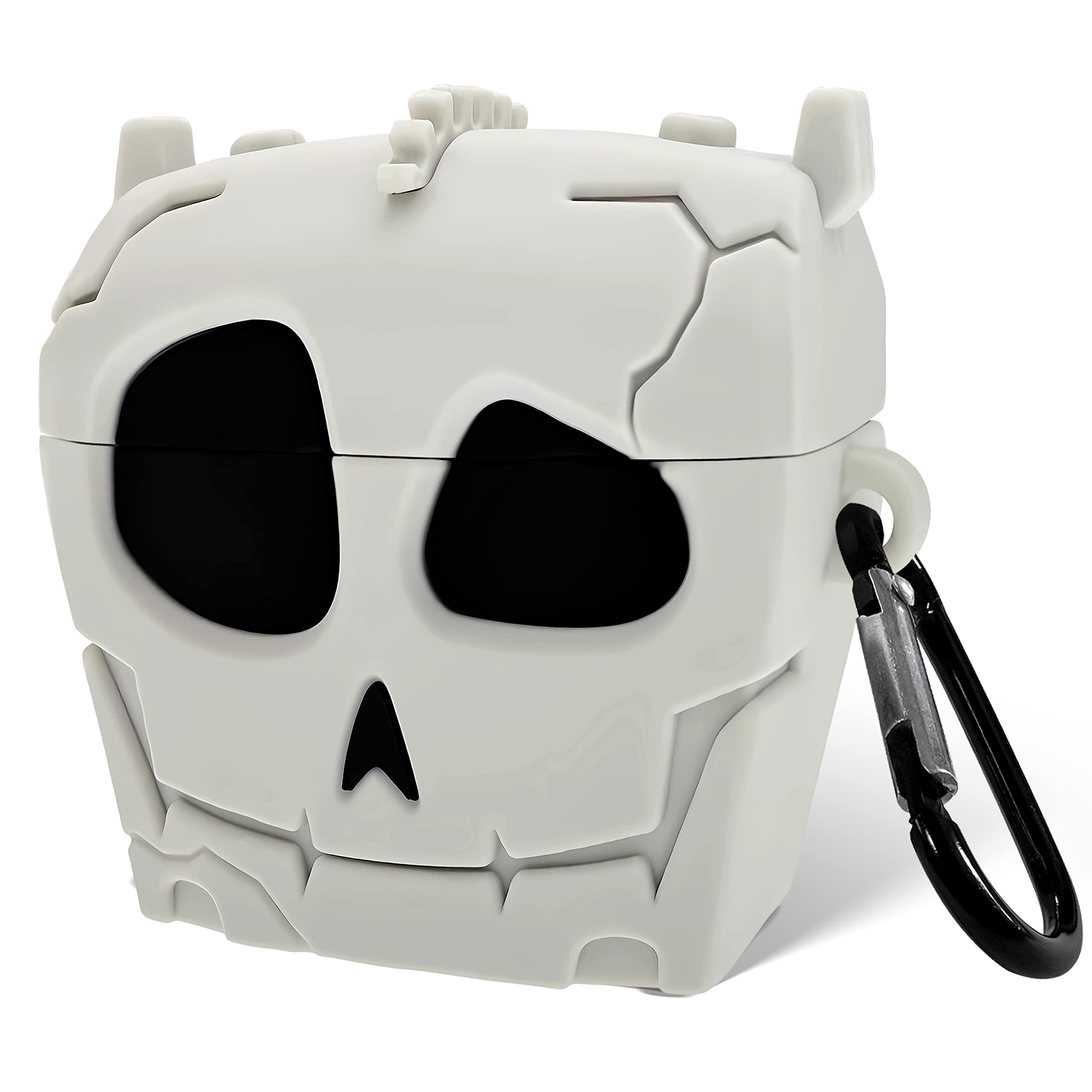 3D Skull Airpods Case 2nd Generation, Anti-Fall Soft Silicone Airpods 2nd/1st Generation Case Cute, Funny Horror Airpods 2nd Generation Case Cover with Keychain (White)