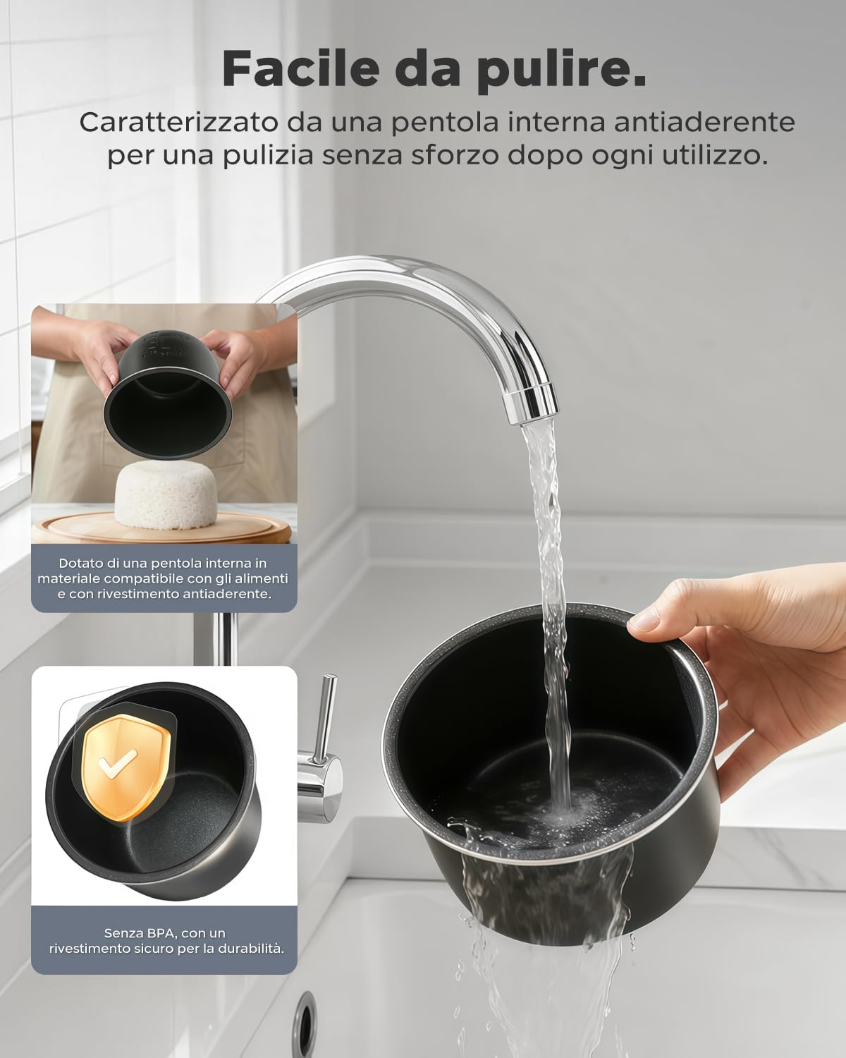 Bear Cuociriso DFB-S12E6 2 Tazze Non Cotte, Multifunzionale 300W Con Funzione Di Mantenimento Del Calore E Preimpostata, Bianco