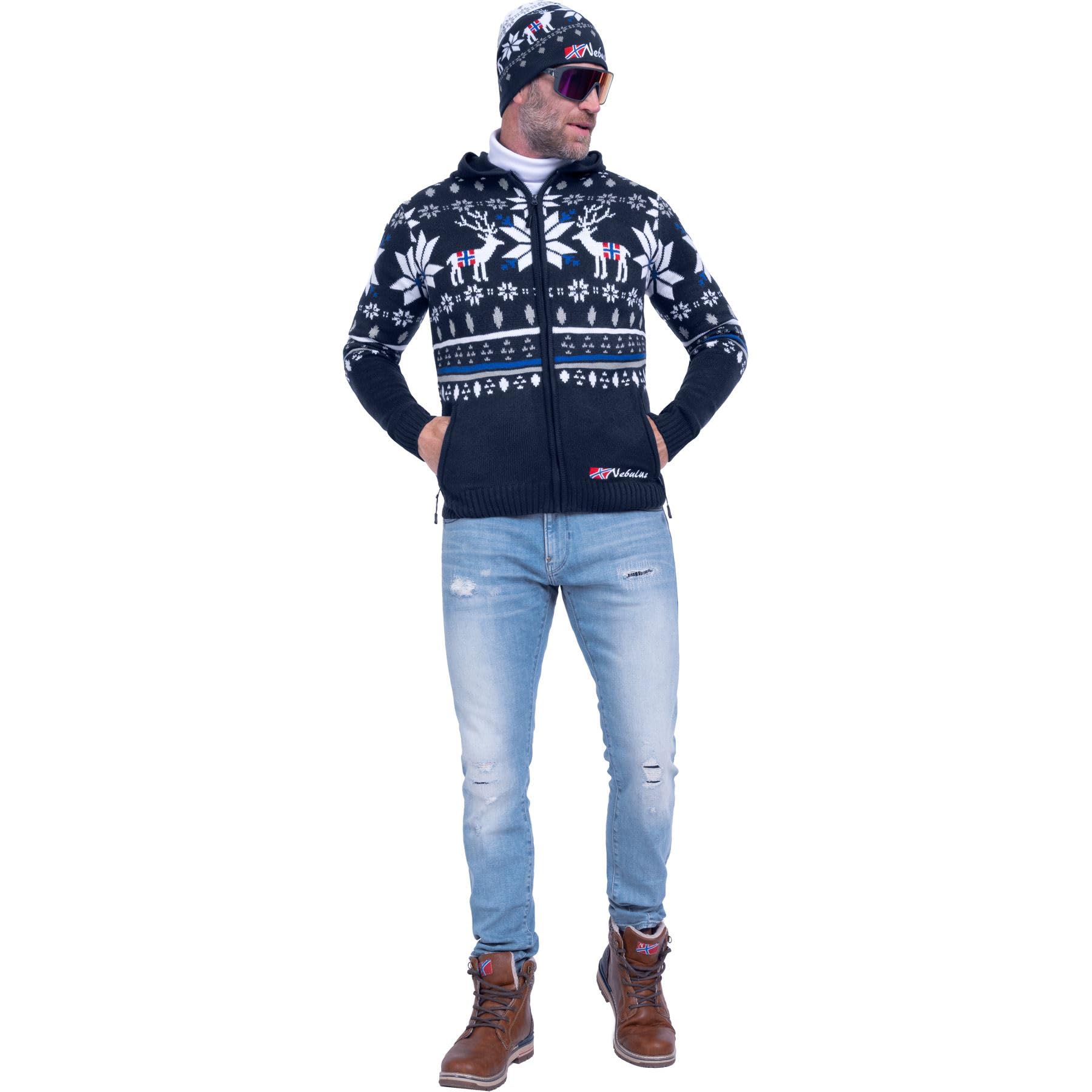 Nebulus Herren Jacke NORMAX, mit Kapuze, schicker Pullover im Norweger-Style
