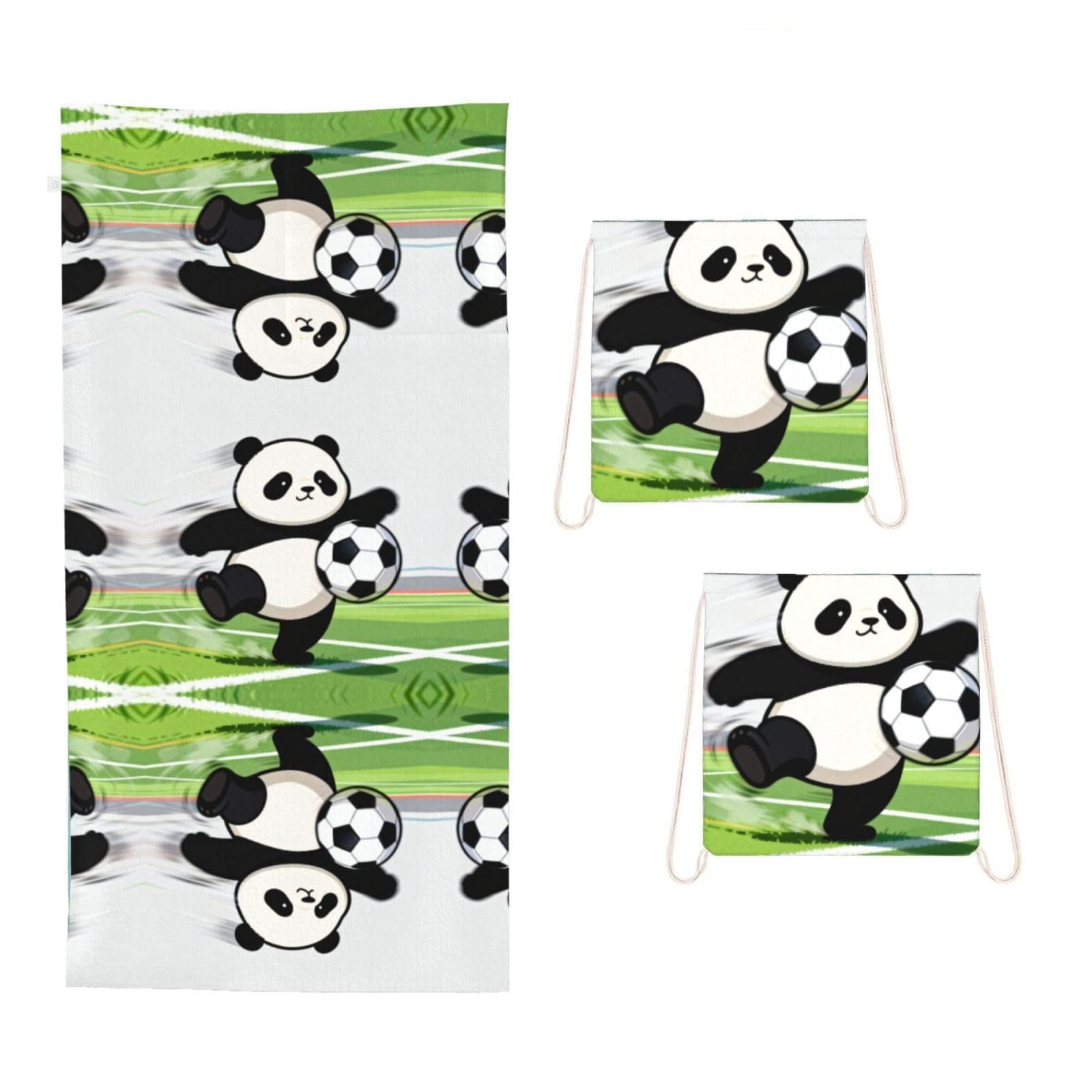 CNTDBU Panda Kick Soccer 2 in 1 Packable Towel Bag-Large Beach Towel with Stuff Sack, Super Absorbent Microfiber Travel Towel for Pool