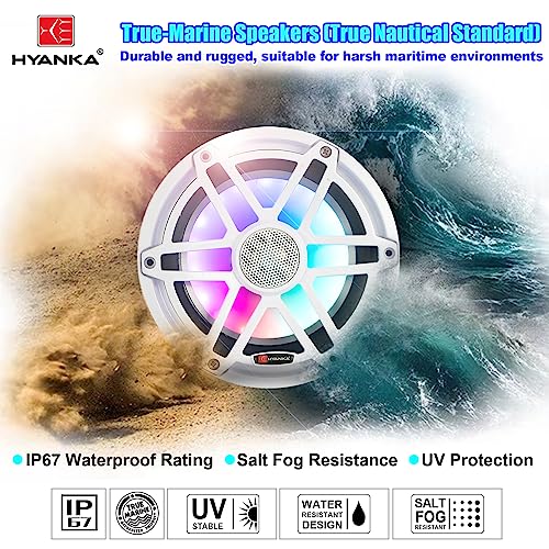 H YANKA HMS-65 6.5 Marine Speakers - 750W 2-Way IP67 Waterproof Boat Stereo System with LED Lights, High-Fidelity Coaxial Speakers, Y35 Magnet Woofer, UV & Salt Spray Resistant - 1 Pair (White) - Thumbnail 2