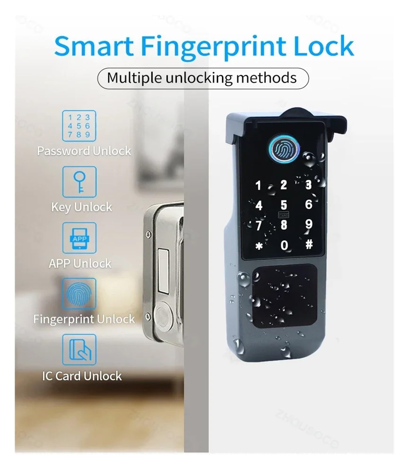 Blokada Z Użyciem Linii Papilarnych Wodoodporny Pilot Wi-Fi Tuya Bluetooth TTLock Karta Aplikacji Cyfrowy Kod Keyless Elektroniczny Inteligentny Zamek Do Drzwi Wysoki Poziom BezpieczeńStwa(C-4)
