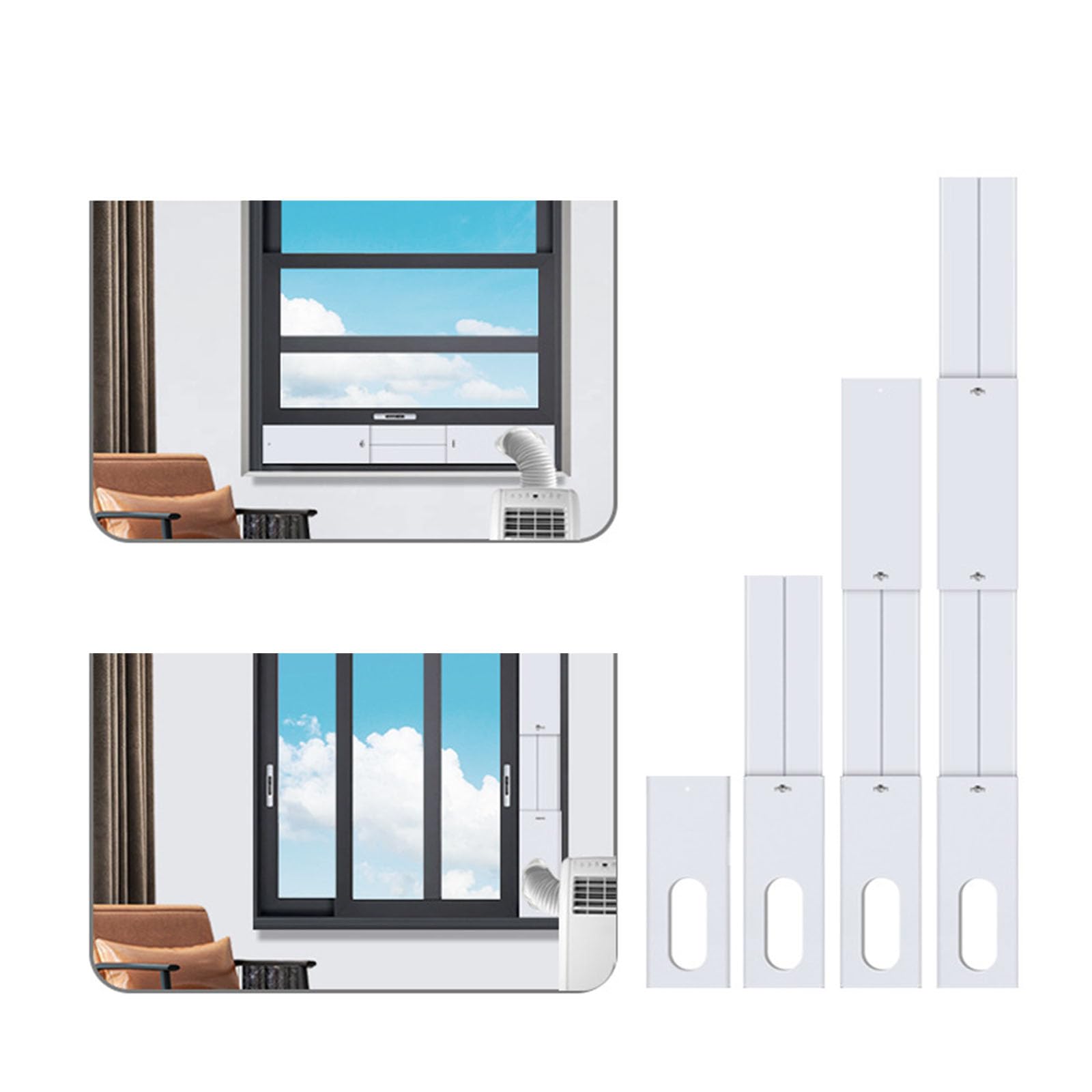 Kit de placa deslizante de ventana ajustable para aire acondicionado portátil, kit de ventilación expandible con manguera de escape, accesorios de aire acondicionado para una fácil instalación, aire