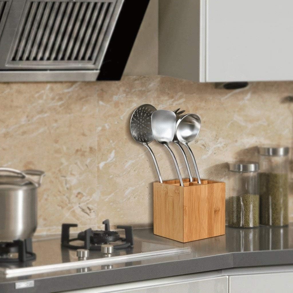 Household Cookware Set Stainless Steel Spatula Spoon Leaky Pasta Processor Set with Bamboo Storage Rack 5 Piece Set Kitchenware Gift Lightweight and Durable Cook